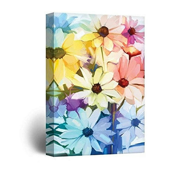 wall26 Canvas Print Wall Art Watercolor Rainbow Gradient Daisies Floral Botanical Illustrations Modern Art Rustic Scenic Colorful Multicolor for Living Room, Bedroom, Office - 24"x36"