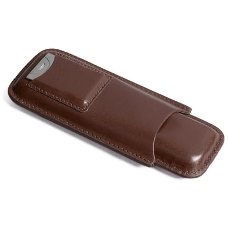 2 Cigar Leather Case w/ Cutter - Brown