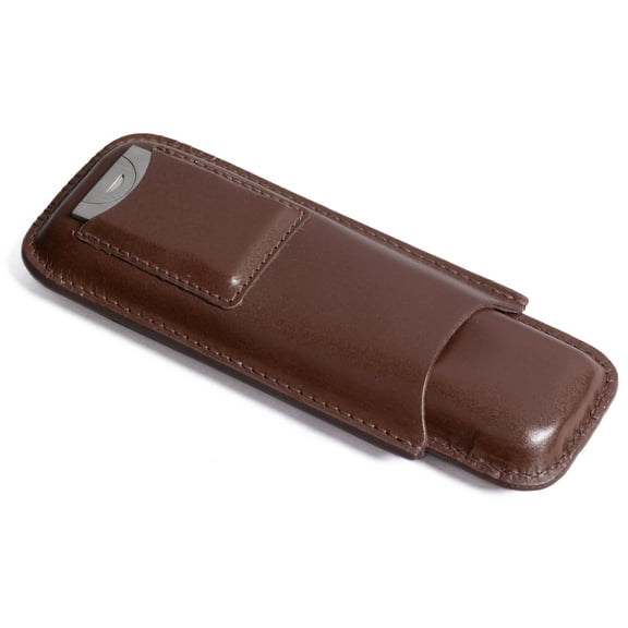 2 Cigar Leather Case w/ Cutter - Brown