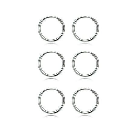 - Sterling Silver 1.2mm Set of Three Endless Hoop Earrings, 10mm