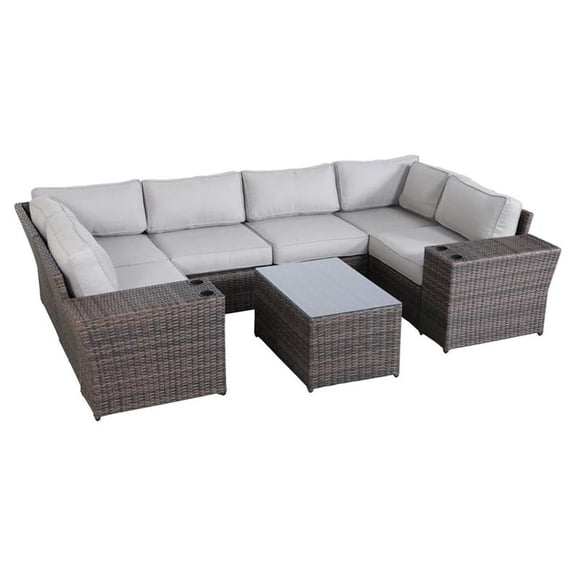 Living Source International 9-Piece Sectional Set w/ Cushion in Brown