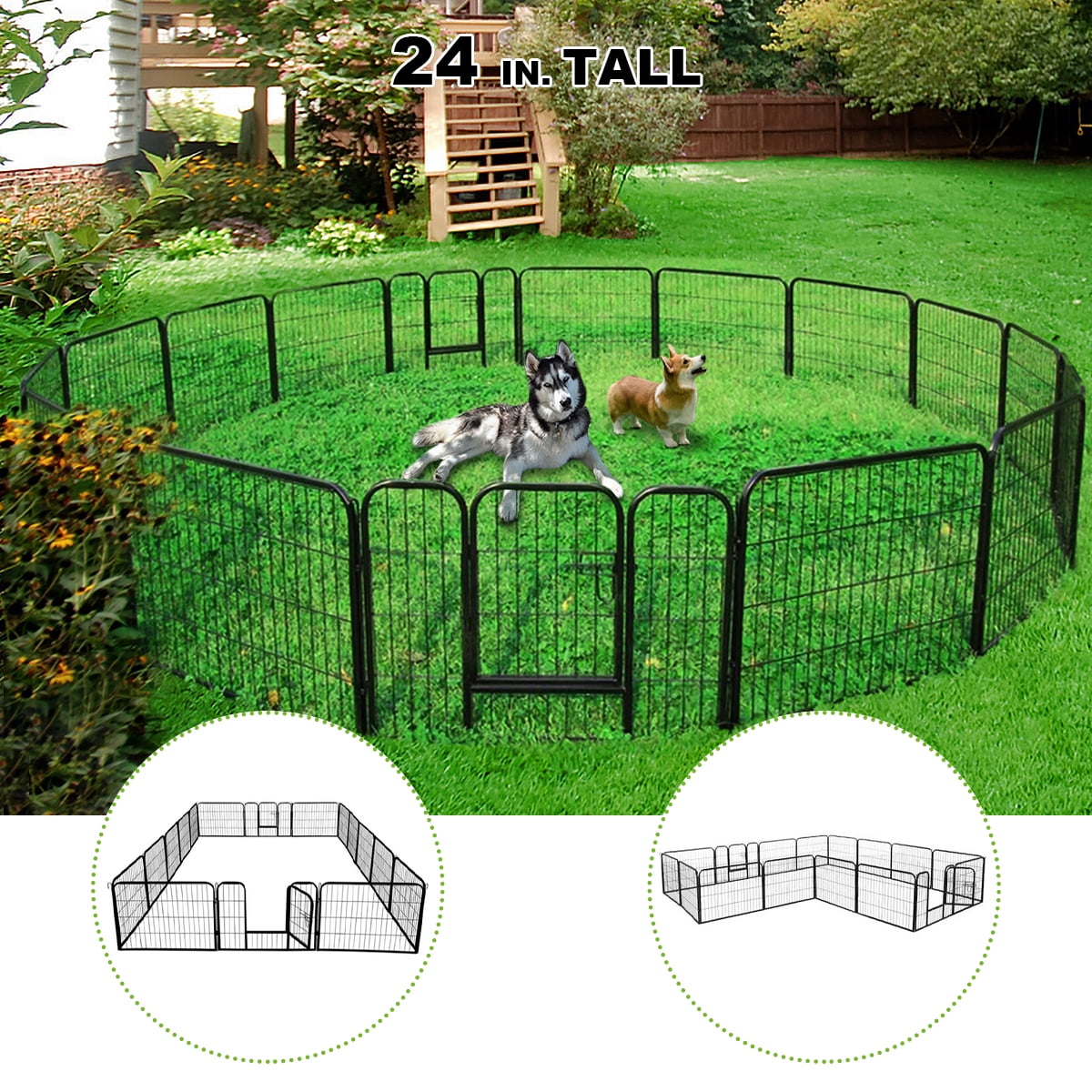 Geniqua 2x 8-Panels 24" Tall Folding HeavyDuty Metal Dog Playpen Exercise Fence Kennel