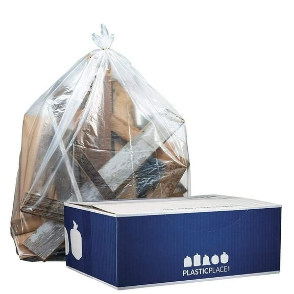 Plasticplace 56 Gallon Trash Bags │ 1.5 Mil │ Clear Heavy Duty Liners, Fits Glutton Garbage Can │ 43” x 46” (50 Count)