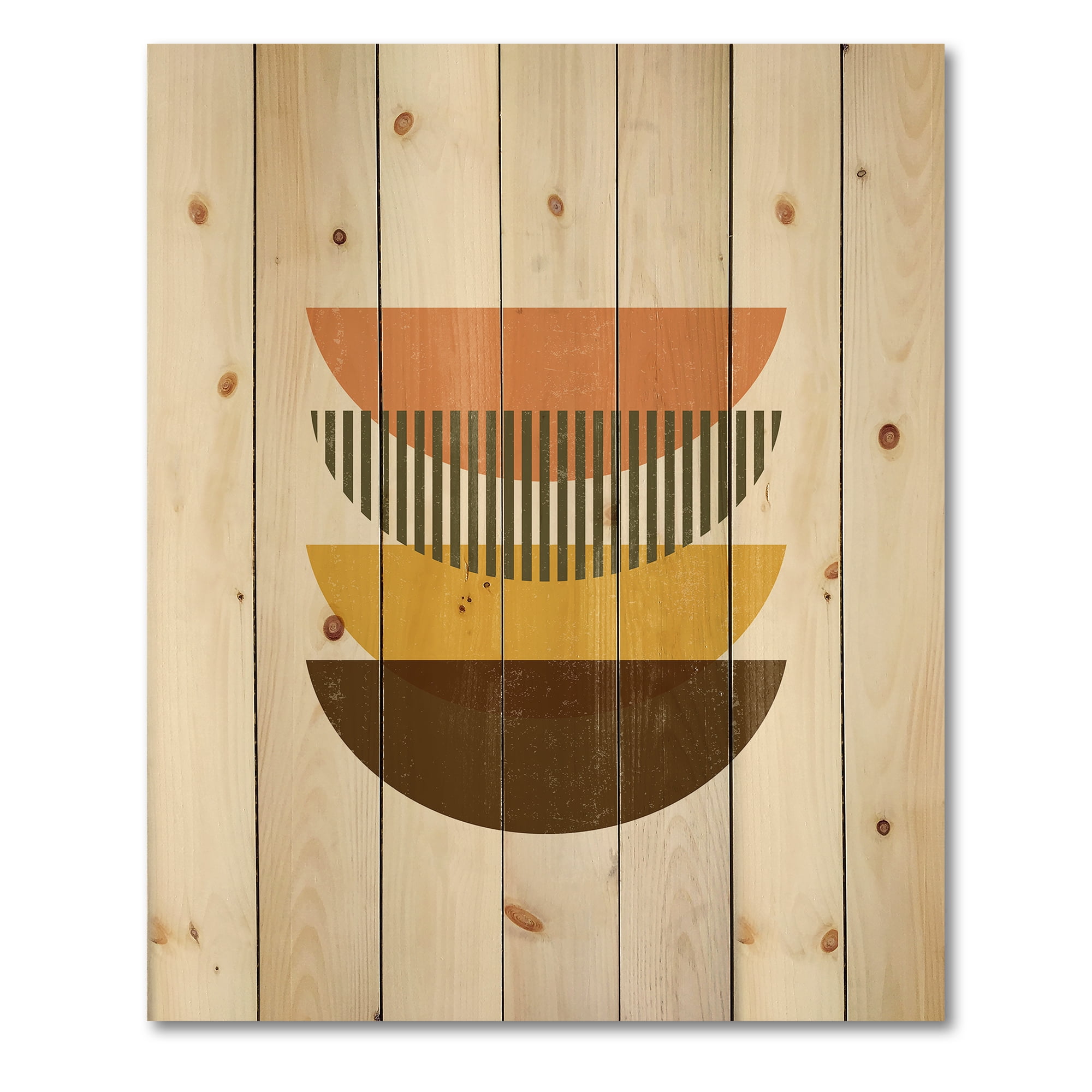Designart 'Half Moons In Earth Tones Abstract Geometric Art' Modern Print on Natural Pine Wood