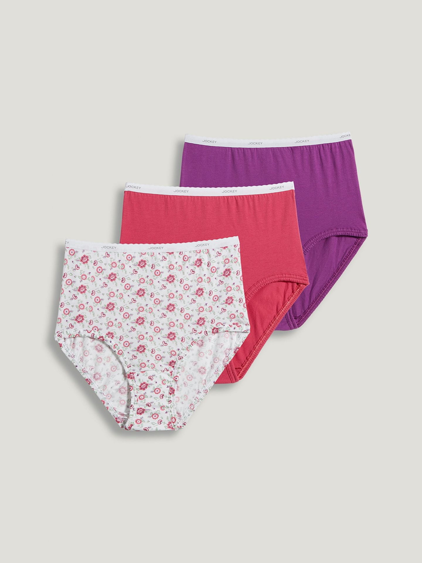 Jockey Women's Classic Brief 3 Pack, Berry/Floral/Purple, 5
