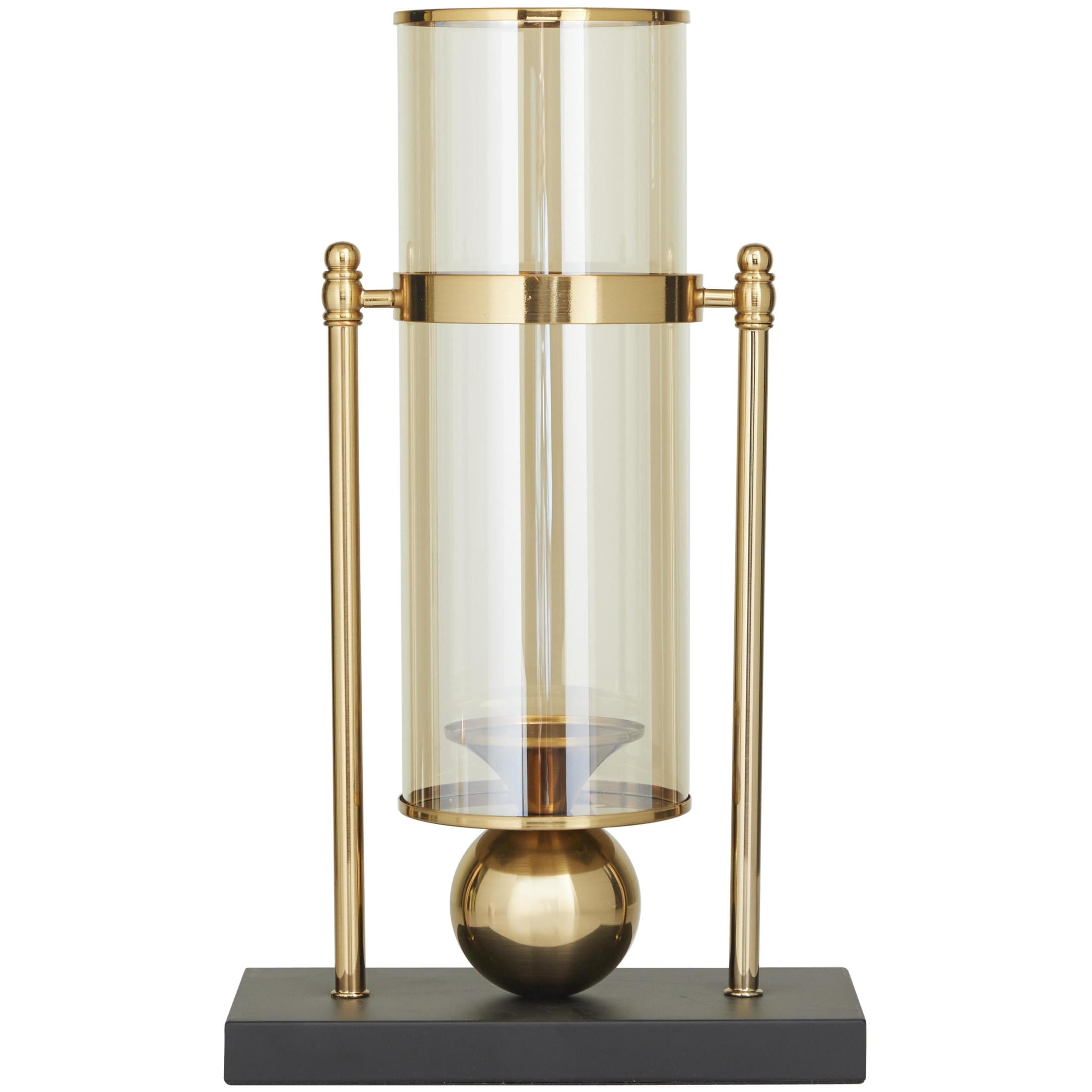 CosmoLiving by Cosmopolitan Gold Metal Iridescent Pillar Hurricane Lamp with Ball Accent and Black Base