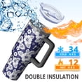 thumbnail image 5 of 40oz Pioneer Flower Floral Print Pattern Insulated Tumbler with Handle, BPA-Free Leak Proof Lid and Straws, Double Wall Vacuum, Hot 12h/Cold 34h, 5 of 6