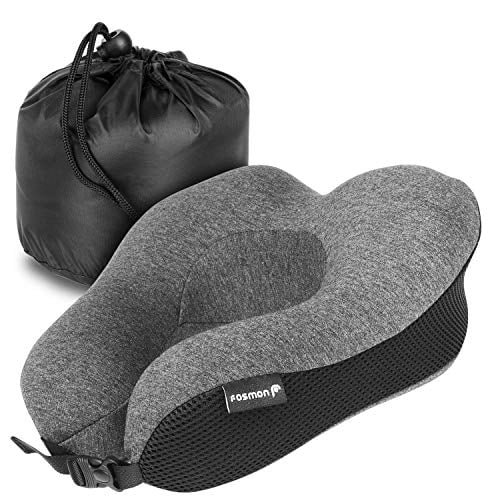 Dark Gray/Black Fosmon Travel Neck Pillow Soft and Comfortable Memory Foam Neck Cushion Head & Chin Support Travel Pillow Machine Washable 100% Cotton Cover for Travelling Flying Airplane Flight