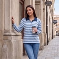 thumbnail image 6 of Striped Polo Shirts for Women Long Sleeve Rugby Shirts Loose Preppy Collared Pullover Fall Casual, 6 of 8