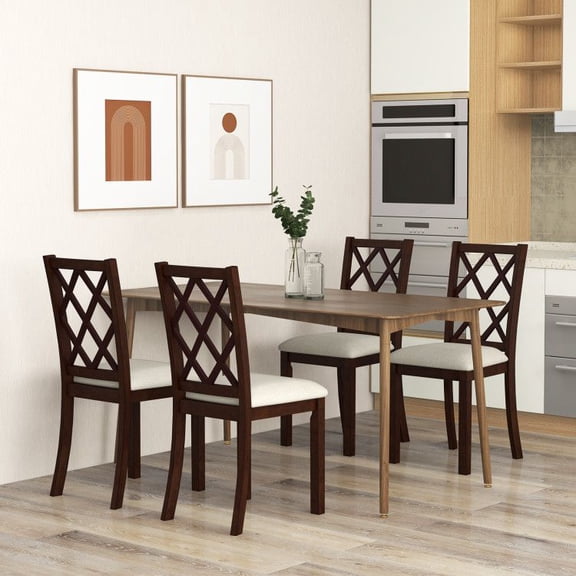 Chateauy 2 Pack Wood Dining Chairs for Kitchen, Comfort Padded Upholstery Seat Cushion & Durable Rubber Wood Leg Dining Chair Set