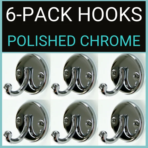 (6) Polished Chrome Decorative Hooks Hangers For Bathroom Robe Coat Hat Utility