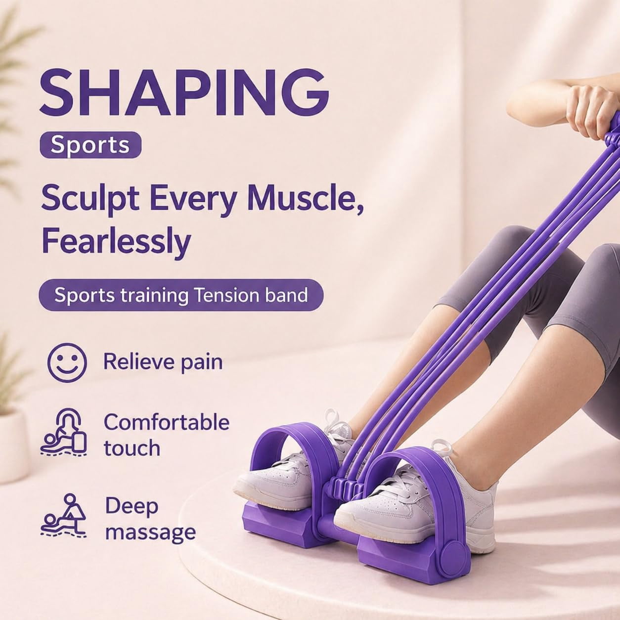 Pedal Resistance Band with Handle – 8‑Tube Detachable 3‑in‑1 Foot Pedal Resistance Trainer for Back Stretch, Chest Expand, Leg Pull, Home Gym