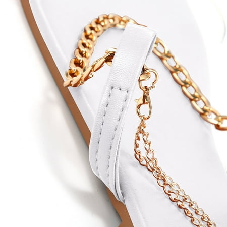 

Aayomet Dressy Sandals Women Ladies Solid Flat Strap Women s Shoes Sandals Summer Chain Buckle Casual Women s sandals White 6.5