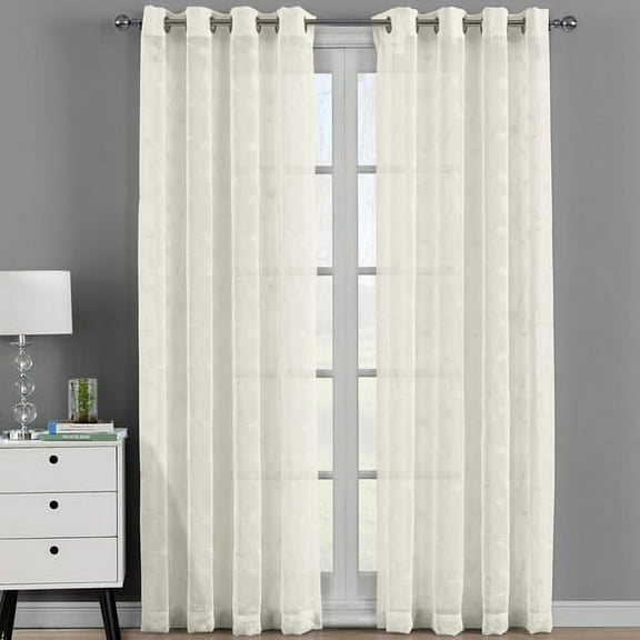 Brook Embroidered Grommet Top Sheer Panel Curtain Set - Pair (Set of 2 )