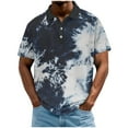 thumbnail image 2 of Blusa y camisa de manga corta con cuello vuelto para hombre, informal, holgada, a la moda, con botones estampados, blusa de manga corta con cuello vuelto para hombre, top de poliéster para hombre, 2 of 5