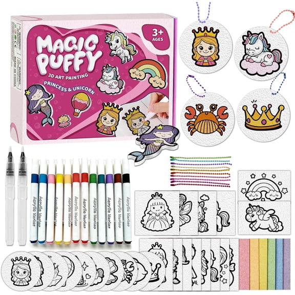 MOSHAKALA Magic Puffs, 3D Puffs, Art Craft Kits Paint for Kids, Magic Foam Texture Painting Kit for Boys & Girls, Party Gift (Princess)