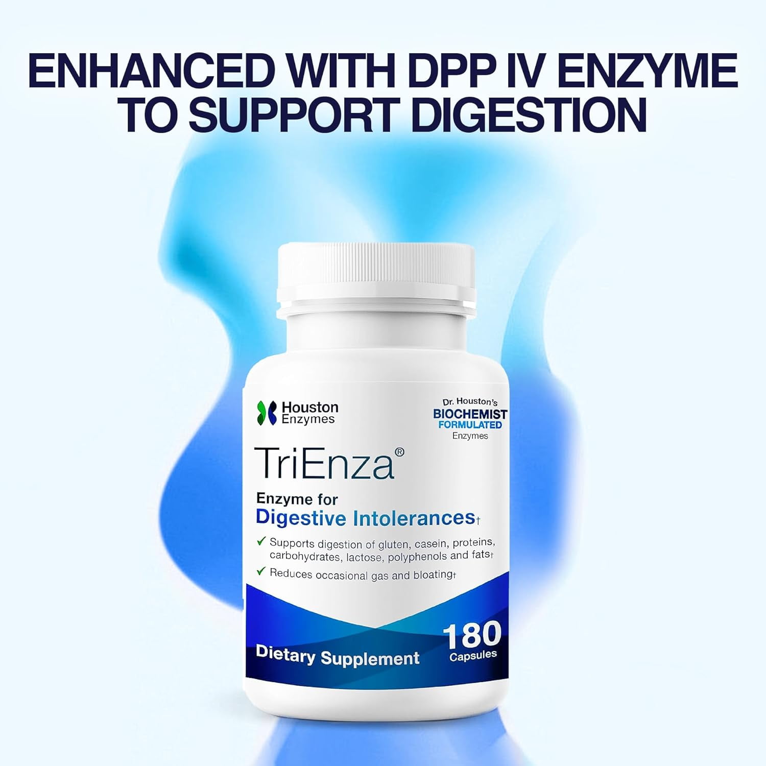 Houston Enzymes TriEnza Digestive Enzymes – Broad Spectrum Enzyme Supplement for Gut Health & Digestive Health Support – 180 Capsules