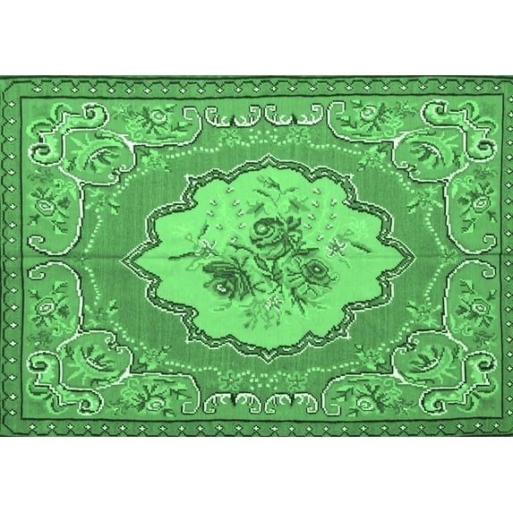 Ahgly Company Indoor Rectangle Medallion Emerald Green French Area Rugs, 2' x 3'
