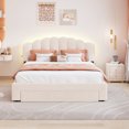 thumbnail image 2 of DreamBuck Queen Size Upholstered Platform Bed with Nightstand, Teddy Fleece Upholstered LED Bed Frame with Headboard, Drawer and USB Ports, Queen Bed Frames for Adults, Teens, Boys, Girls, Beige, 2 of 5