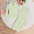 thumbnail image 4 of Sets for Girls​ Solid Color Full Zip Long Sleeve Top and Yoga Pants, Breathable Athletic Wear for Sports and Exercise 3-15 Years Green 11-12Years, 4 of 7