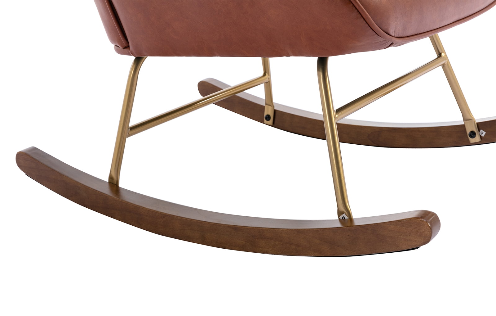 Guyou Modern Rocking Chair, Glider Nursery Chair with Tufted Wingback, Faux Leather Upholstered Accent Armchair for Living Room Bedroom Nursery, Brown