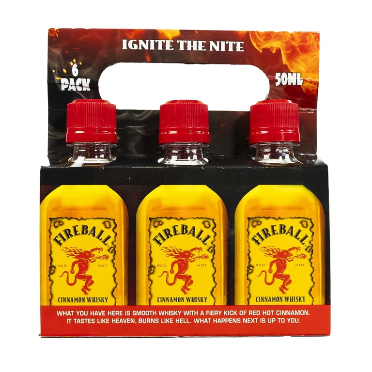 Fireball Cinnamon Whiskey, 100ml Bottles, 6 Count, 33% Alcohol