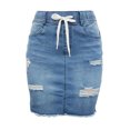 thumbnail image 5 of Women's Denim Skirt High Waisted Elastic Drawstring Waist Hem Ripped Vintage Short Jean Skirt, 5 of 7