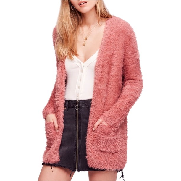 Free People Suéter cárdigan de piel sintética para mujer, rosa, extra pequeño Free People Cárdigan