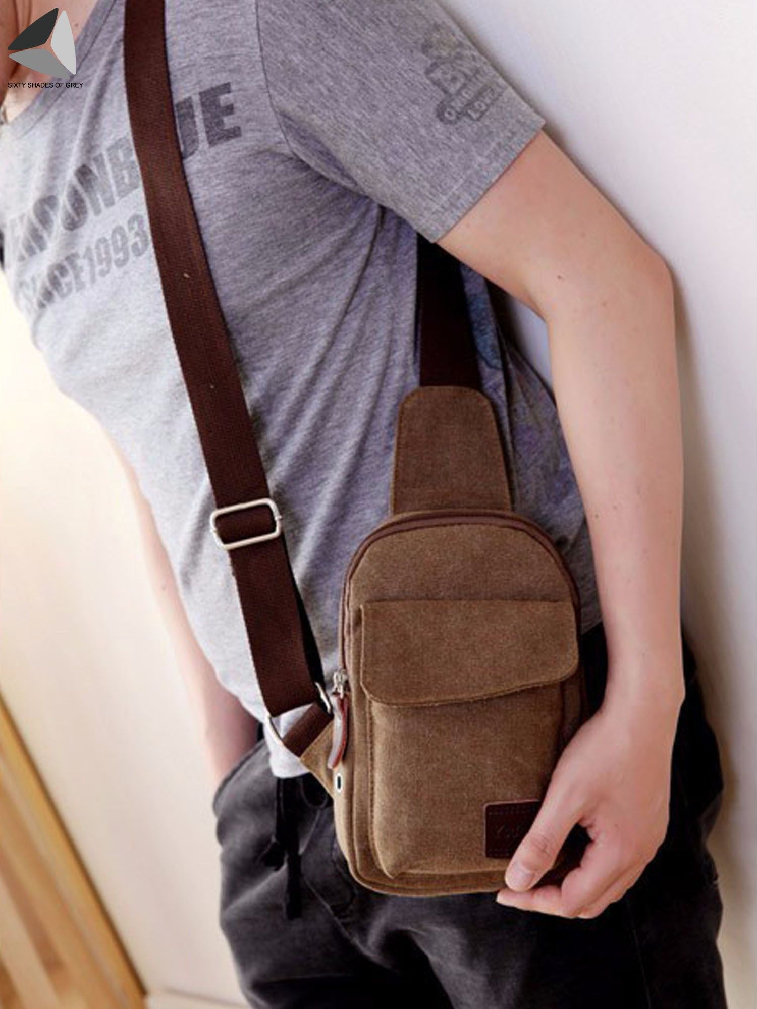 Men Crossbody Bag Fashion Shoulder Messenger Bags Male Chest Pack Canvas  Travel Clutch Bag,Silver