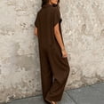 thumbnail image 4 of PBFRDSJ Short Sleeve Rompers for Women Loose Fit Wide Leg One Piece Romper Button Down V Neck Casual Jumpsuit with Back Pockets, 4 of 5