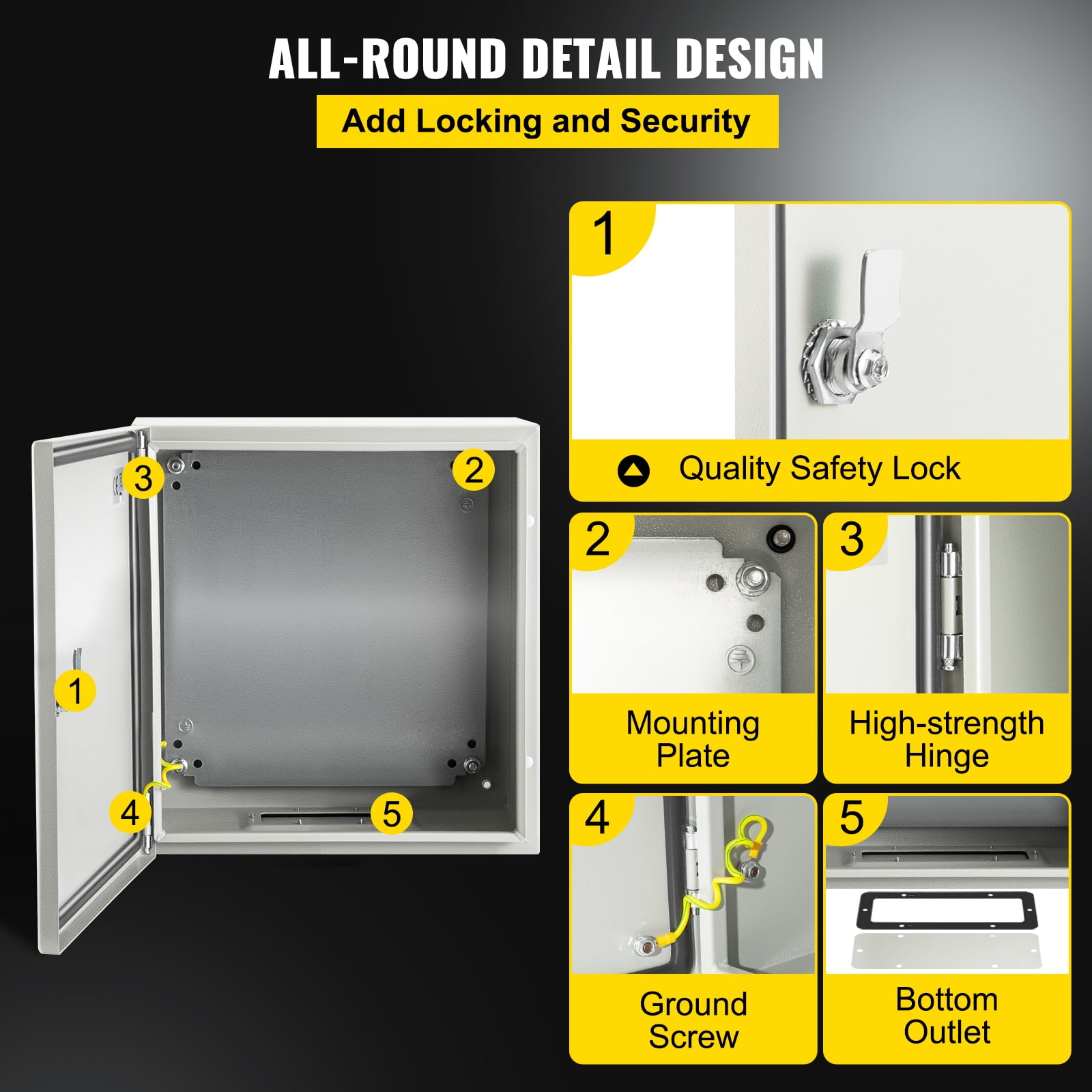 SKYSHALO Steel Electrical Box 8” x 8”x 6” Electrical Enclosure Box, Carbon Steel Hinged Junction Box, IP65 Weatherproof Metal Box, Wall-Mounted Electronic Equipment Enclosure Box with Mounting Plate
