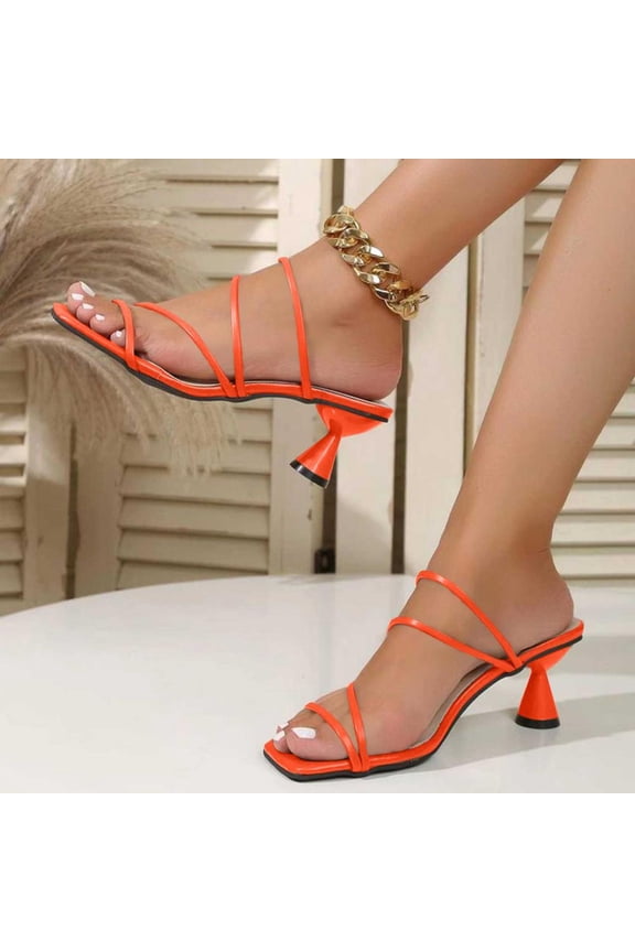 Strappy Square-Toe Block Heel Sandals, Women's Breathable Summer Dress Shoes with Adjustable Ankle Buckle