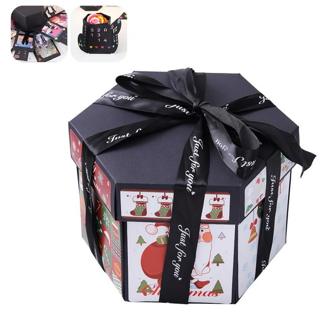 Black Explosion Box Creative Explosion Gift Box DIY Photo Album Scrapbook Surprise Box Exquisite Polygon Gift Box for Valentine Day Anniversary Christmas