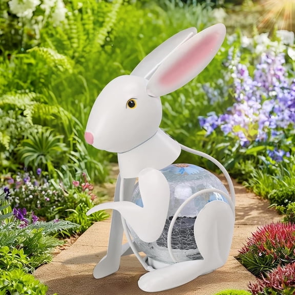 Outdoor Statue,Rabbit Statue With Easter Solar Light,Garden Rabbit Statue,Metal Rabbit Ornaments for Lawn Garden Patio Decoration