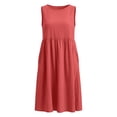 thumbnail image 4 of Fashion Beach Dresses for Womens Plus Size Summer Solid Color Casual Round-Neck Sleeveless Dress With Pocket, 4 of 9