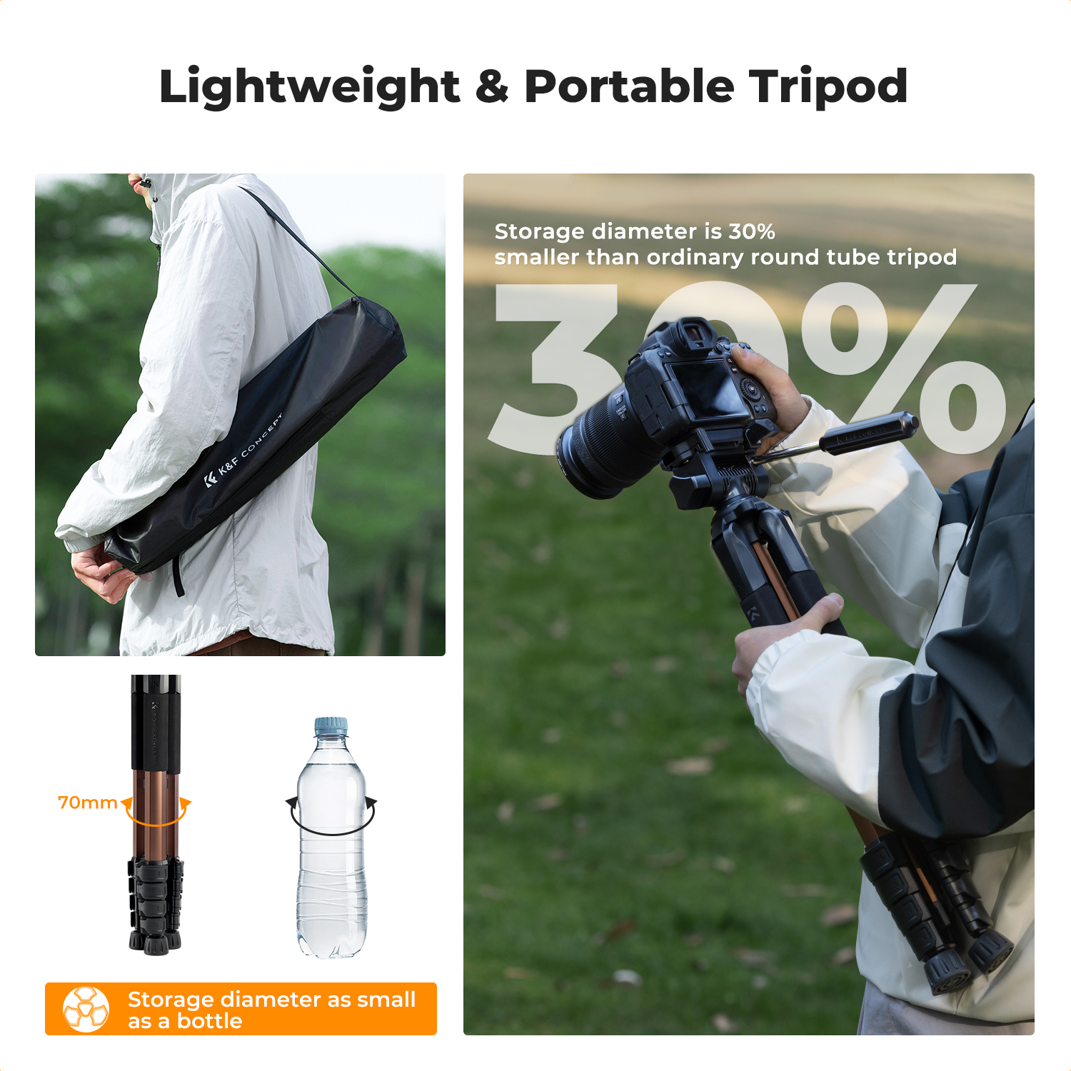 K&F CONCEPT Camera Tripod, 75" Lightweight Travel Outdoor DSLR Tripods for Recording , Cellphone Clip for Live Streaming Vlog (Bronze Gold)