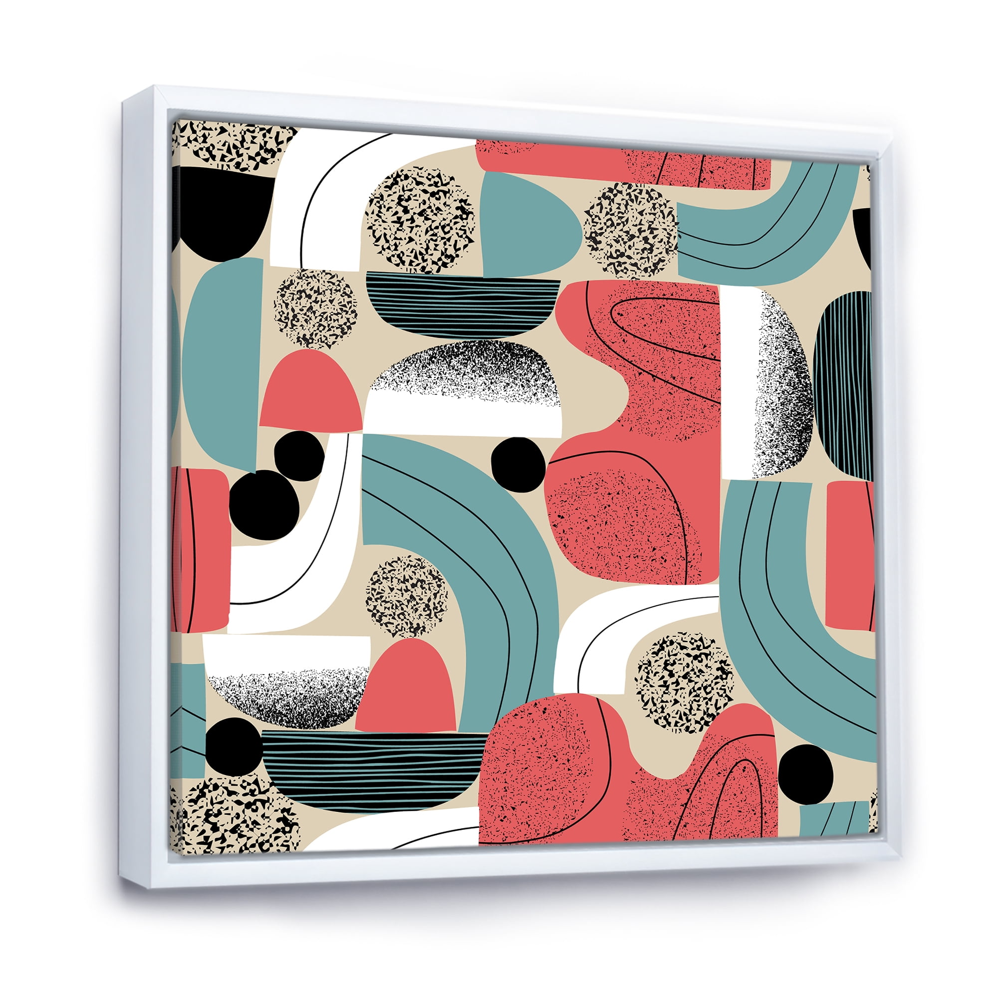 Designart 'Retro Shapes With Abstract Moons and Suns III' Modern Framed Canvas Wall Art Print