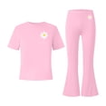 thumbnail image 4 of BXJX Girls Outfit Sets, Short Sleeve Crew Neck Summer 2PC T-Shirts and Flare Pants Sets Pink Size 7-8 T, 4 of 6