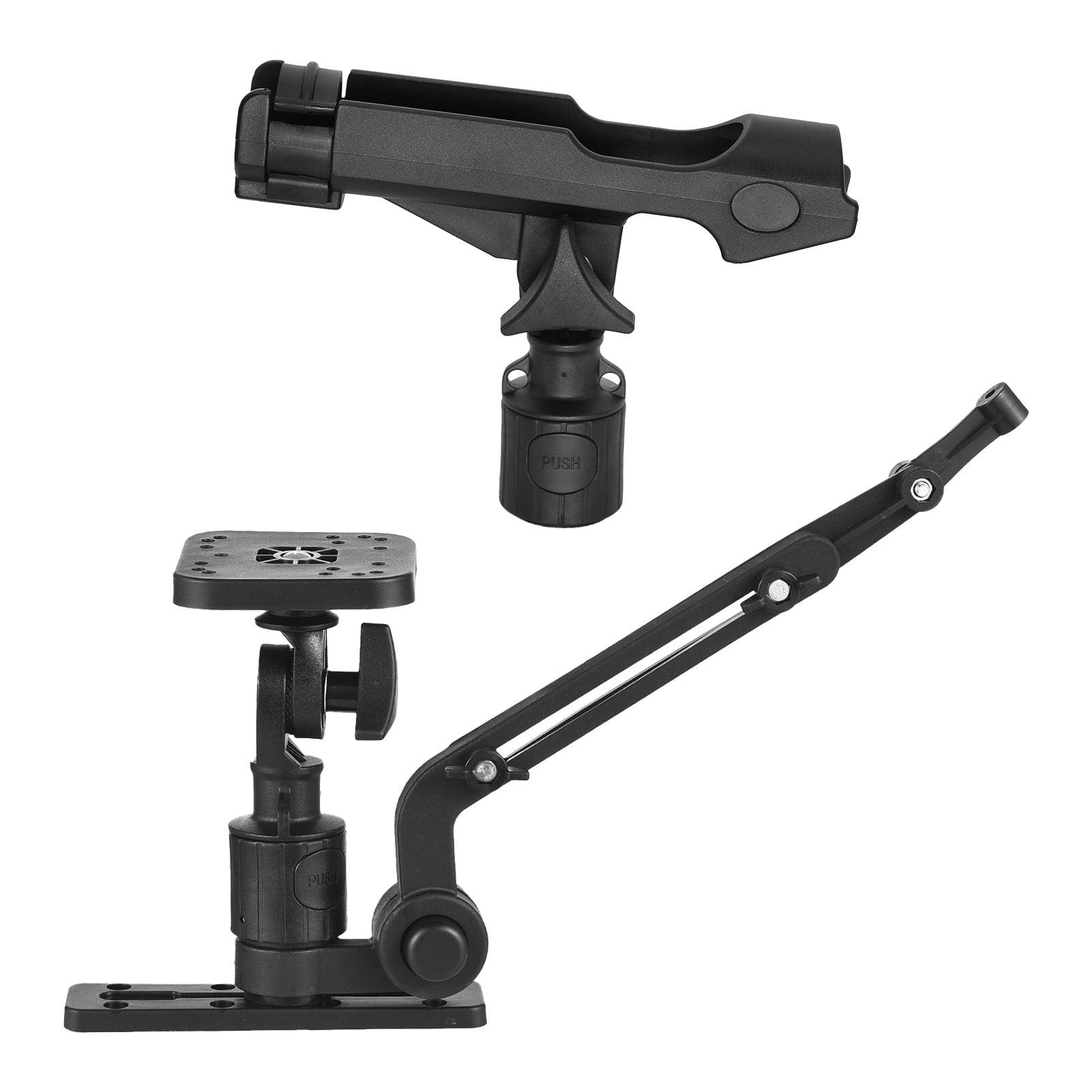 Premium Adjustable Kayak Fish Finder Mount Base Telescopic Transducer Arm with Fishing Pole Rod Holder Plate Boat Rail Track Nylon Gear 13.8 inches / 35 cm