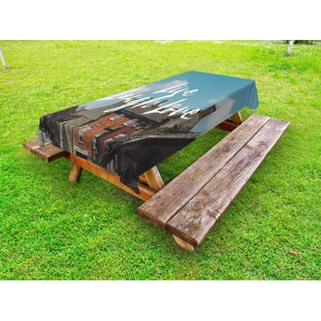 Live Laugh Love Outdoor Tablecloth Rustic Country Houses With