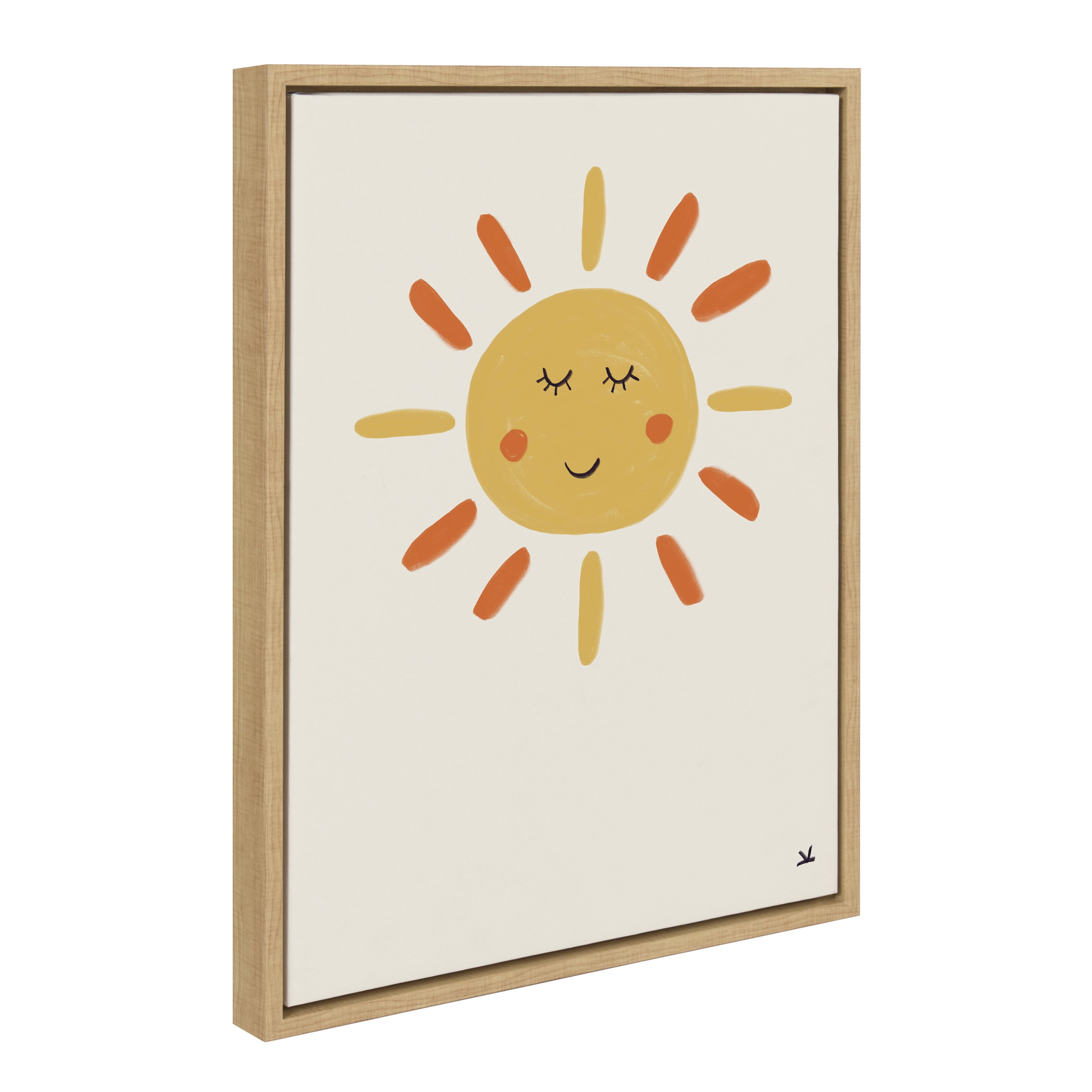 Kate and Laurel Sylvie Sleepy Sun Framed Canvas Wall Art by Kelly Knaga 18x24 Natural Whimsical Happy Sun Art for Wall