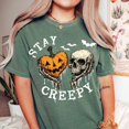 thumbnail image 5 of Stay Creepy Halloween T-Shirt, Pumpkin Skull Graphic Tee, Retro Spooky Season Shirt, Vintage Comfort Colors Halloween Apparel Gift for Her - Moss, 3XL, 5 of 5
