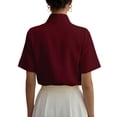 thumbnail image 5 of LEKODE Women Minimalist Notched Stand Collar Short Sleeve Blouse, Solid Color Soft Dressy Casual Everyday Shirts Dressy Top Gauze Shirts for Women Wine L, 5 of 6