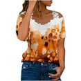 thumbnail image 1 of Blusa informal de manga corta con cuello en V y encaje con hombros descubiertos para mujer OAVQHLG3B Store  lin121212, 1 of 5