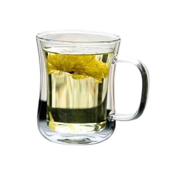 Taza de café/té de doble pared, de borosilicato transparente con asa, for bebidas frías y calientes, 220/400 ml
