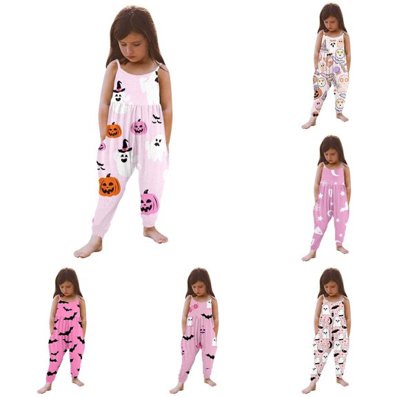 Shadoumai Halloween Romper Print Tank Jumpsuit Romper For Girls With Harem Pants, Leisure Festival Wear Clothes Romper