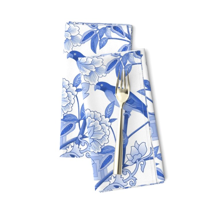 Cloth Napkins Table Linens Dinner Napkins 18”x18 Off White and Blue Cotton  Floral Fabric Set of 4