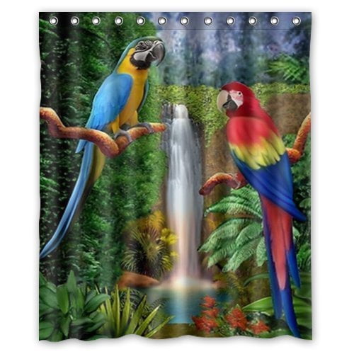 HelloDecor Parrot Shower Curtain Polyester Fabric Bathroom Decorative