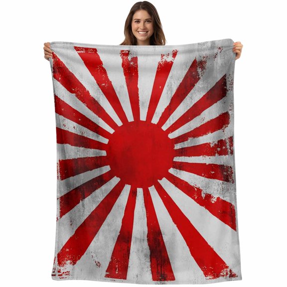 Japanese Flag Blanket Soft Cozy Warm Throw Blanket for Couch, Plush Fuzzy Flannel Fleece Blankets for Sofa, Red Flag Retro Abstract Bed Blankets Lightweight Gifts for Women, 50"x80"