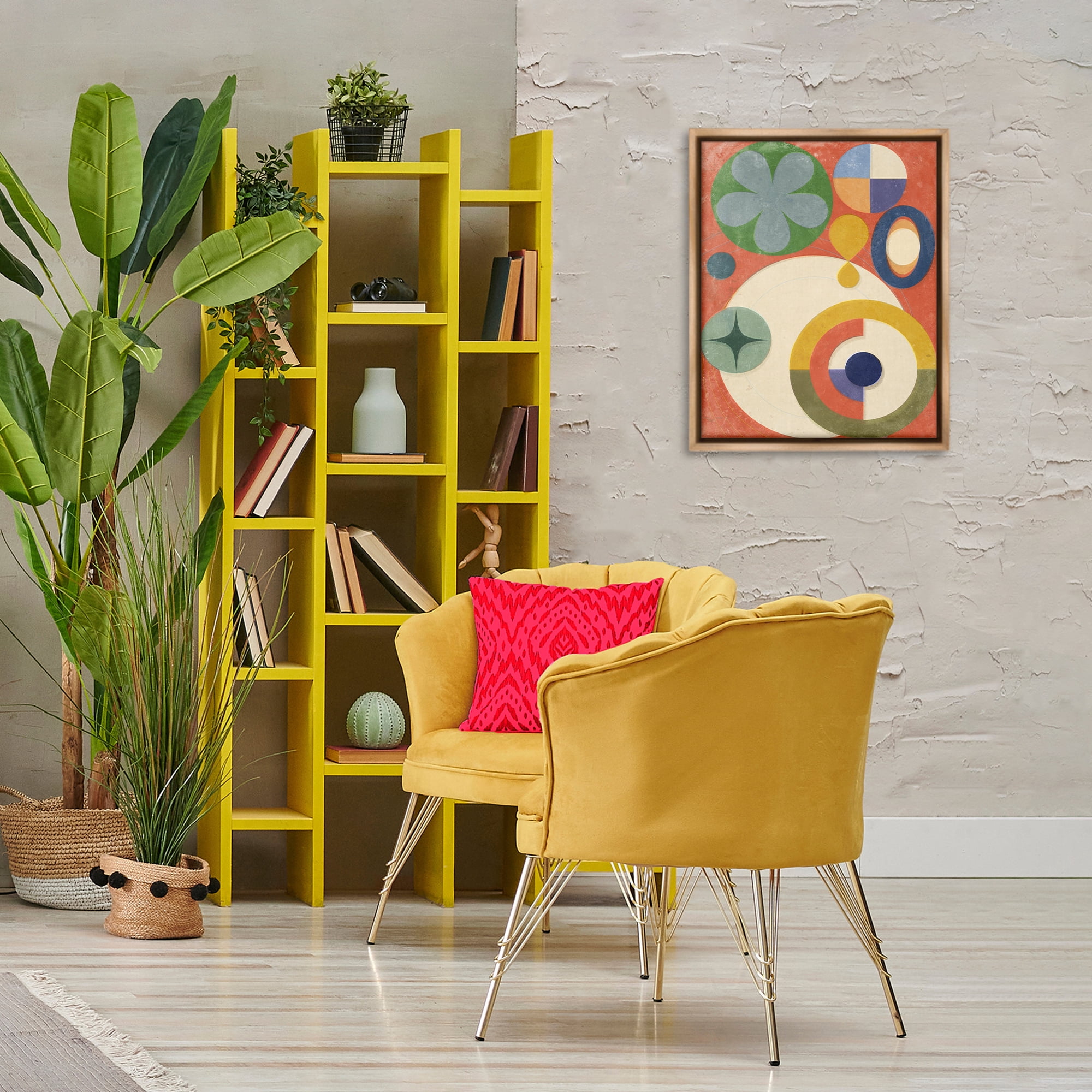 Stupell Industries Retro Overlapping Shapes Abstract Painting Brown Floater Framed Canvas Art Print Wall Art, 17 x 21
